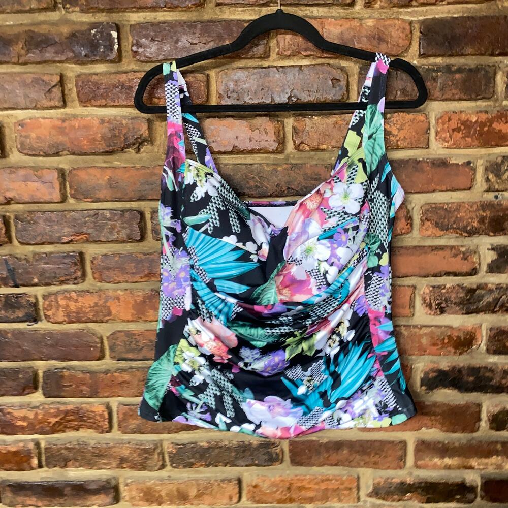 Hapari Tropical Floral Slimming Tankini Swim Bathing Suit Top Women's Size XXL